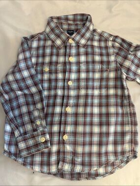 GAP Plaid Button-Down Shirt in Blue and Brown